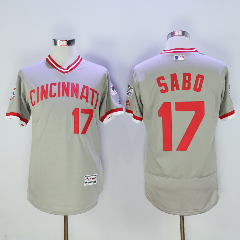 Men MLB Cincinnati Reds #17 Sabo grey throwback 1976 jerseys->cincinnati reds->MLB Jersey